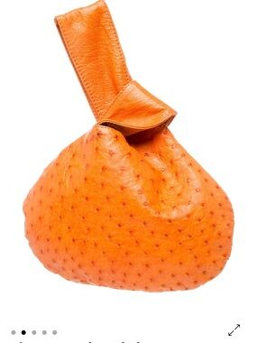 Vintage Orange Ostrich-Texture Wristlet Bag